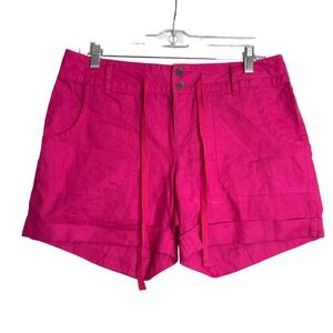 INC 100% Linen Shorts Womens‎ 8 Hot Pink Mid Rise Flap Pocket Tie Front